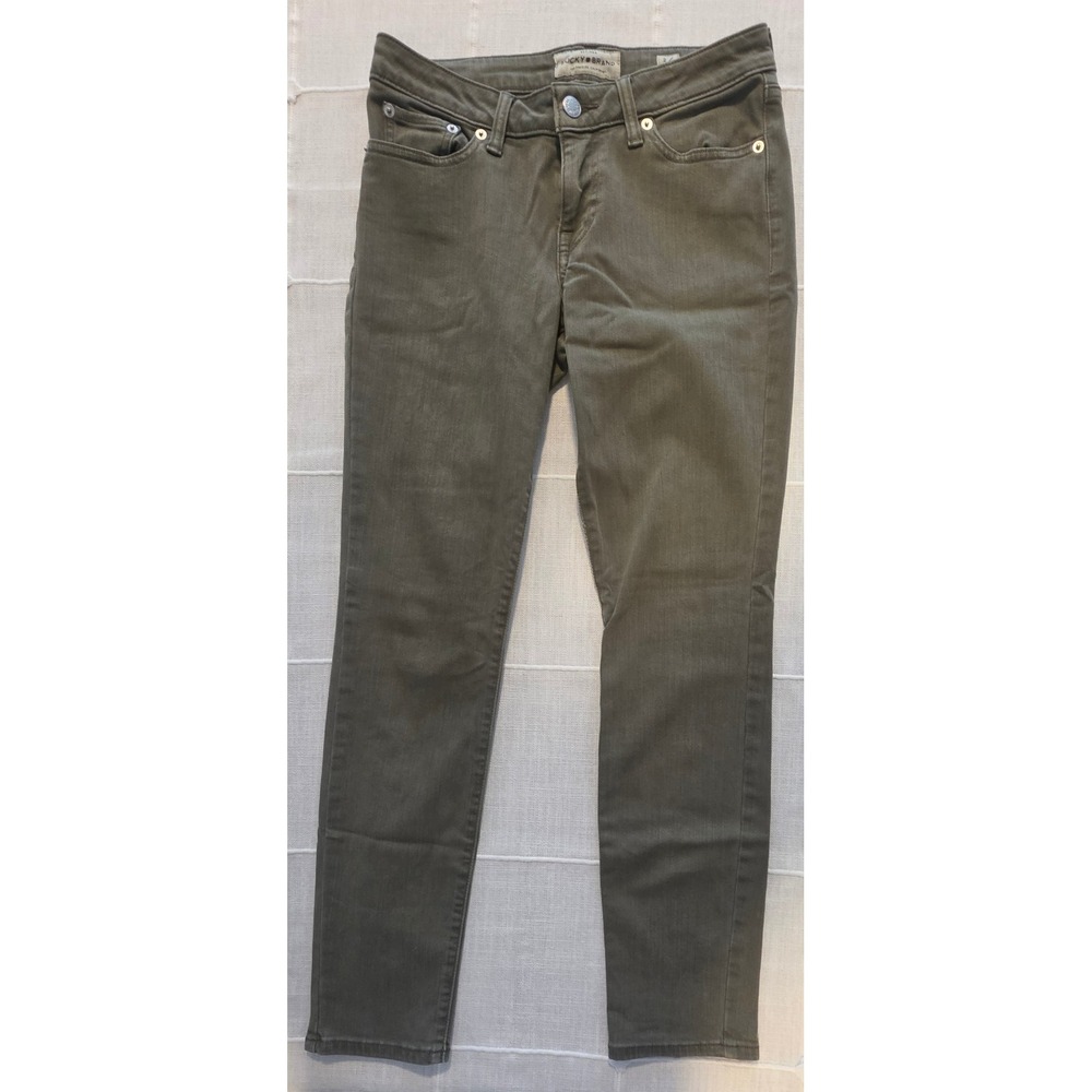 Lucky Brand Womens Olive Green Sateen Skinny Jeans Size 2 26 RN80318 CA56897